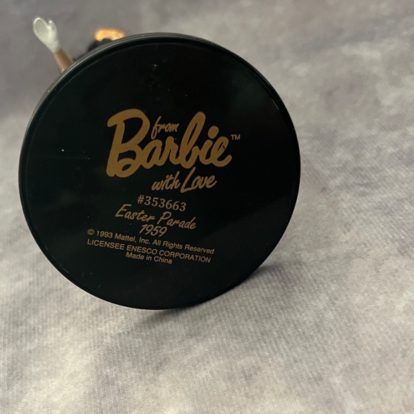 Vintage Enesco Barbie Figurine Doll with Black Coat and Colorful Dress - Picture 5 of 8